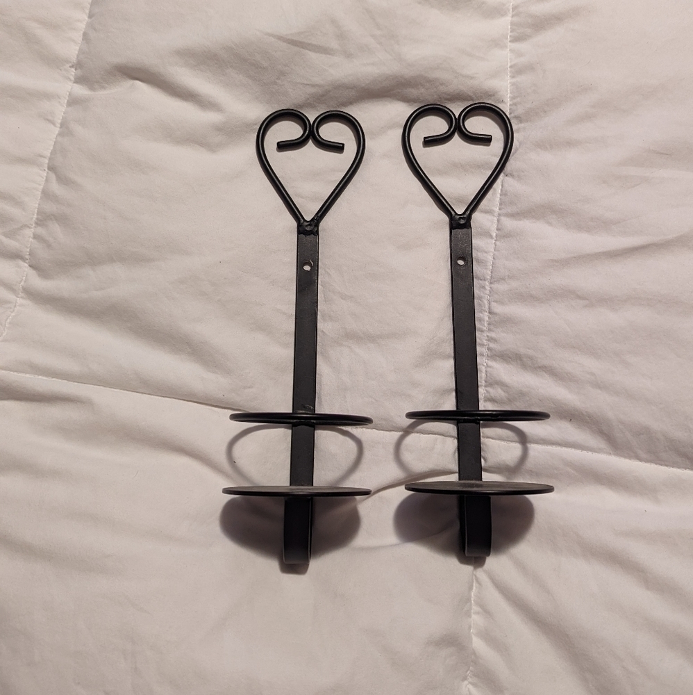 Iron Heart Wall Hanging Candle Holder Set